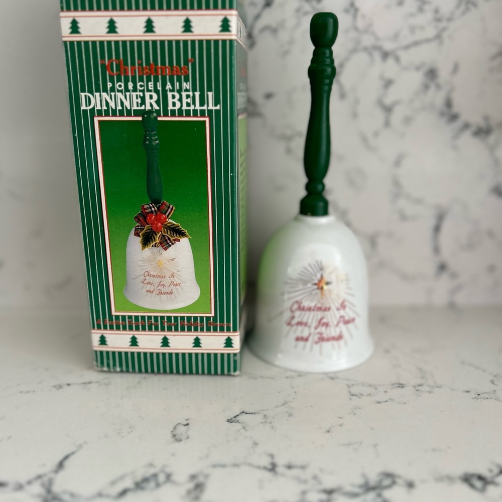 Festive Green and White Porcelain Dinner Bell